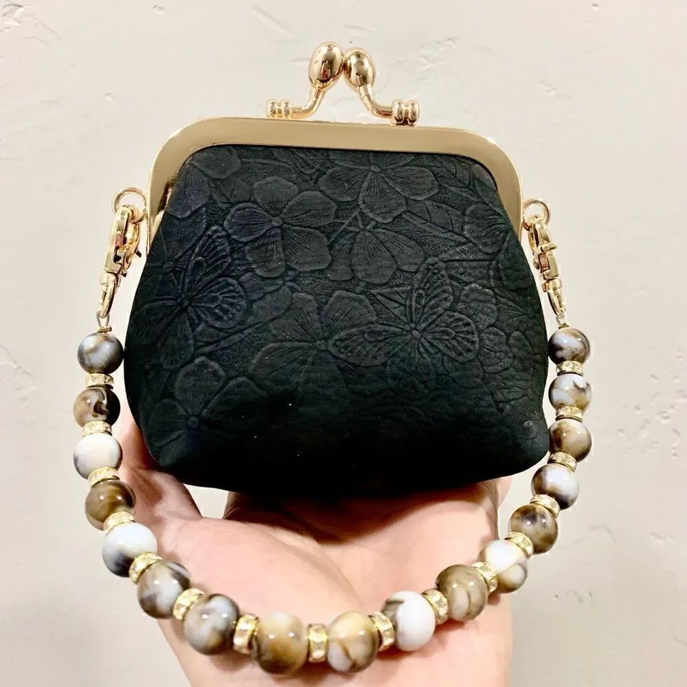 Handmade Genuine NuBuck Leather Floral Embossed Wristlet/Coin Pouch/Crossbody